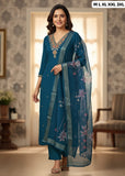 Premium Roman Silk V-Neck Kurti Pant Dupatta Set