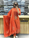 Premium Cotton Anarkali Kurti Pant Dupatta Set