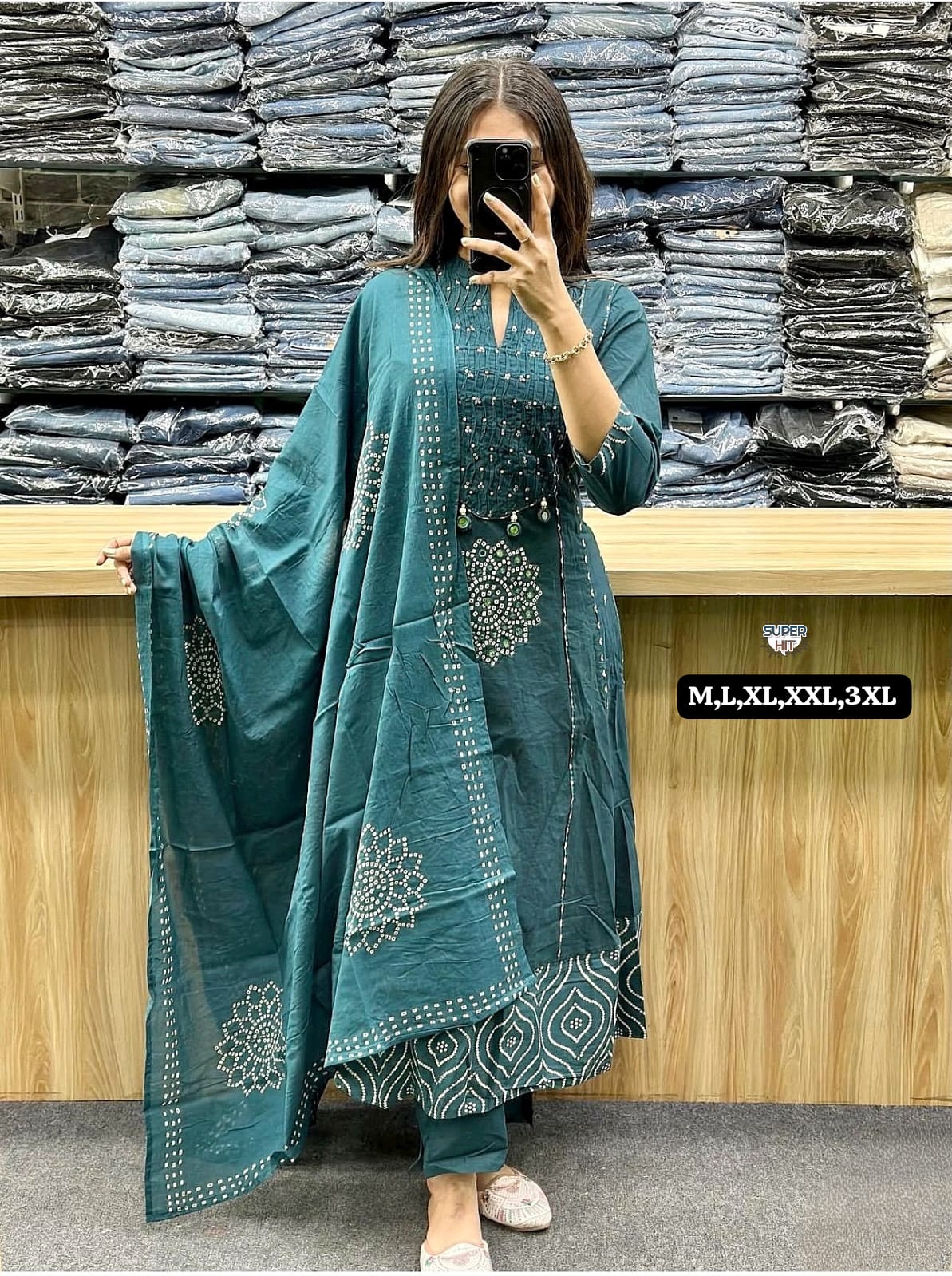 Premium Cotton Anarkali Kurti Pant Dupatta Set
