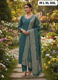 Premium Roman Silk Round Neck Kurti Pant Dupatta Set
