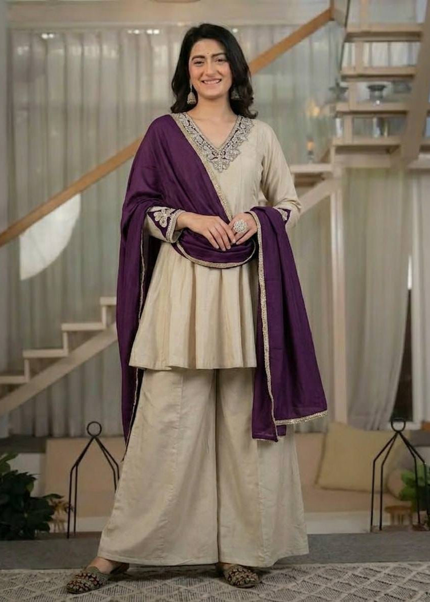 Roman Silk Top Sharara Palazzo Dupatta Set