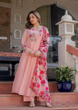 Premium Mal Chanderi Anarkali Kurti Pant Dupatta Set