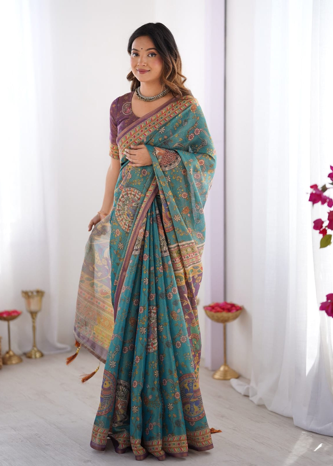 Premium Linen Tissue Silk Saree with Matching Blouse
