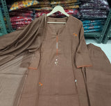 Premium Cotton Slub Kurti Pant Dupatta Set with Full Embroidery