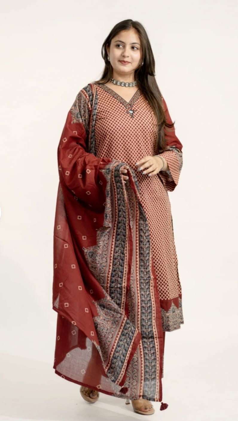 Premium Cotton Straight Kurti Pant Dupatta Set